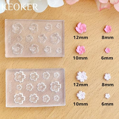 Keoker Cherry Blossoms Polymer Clay Molds, 2 Shapes 4 Sizes 3D Sakura Polymer Clay Flower Earring Molds, Polymer Clay Flower Molds, Spring Polymer Clay Cutters
