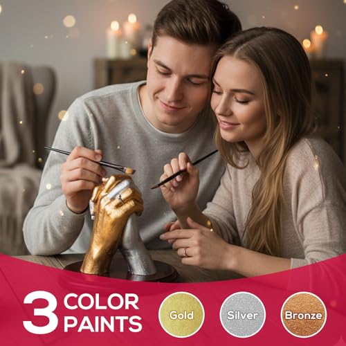 Falling in Art Hand Casting Kit Couples - Keepsake Plaster Hand Mold Kit for Family, Kids, Adults with Large Bucket, Gloves, Powder Materials, Color Paints, Wooden Base, Valentine's Day Gift - size: Hand Casting Kit