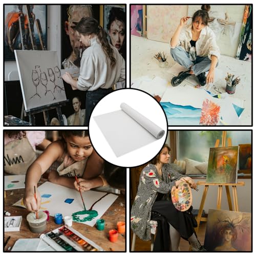 Primed Cotton Canvas Roll 15.7 inch x 5.5 Yards (40cm x 5m) - Heavyweight White Artist Canvas Fabric for Oil, Acrylic Painting,DIY Crafts,Backdrops&Small Art Projects
