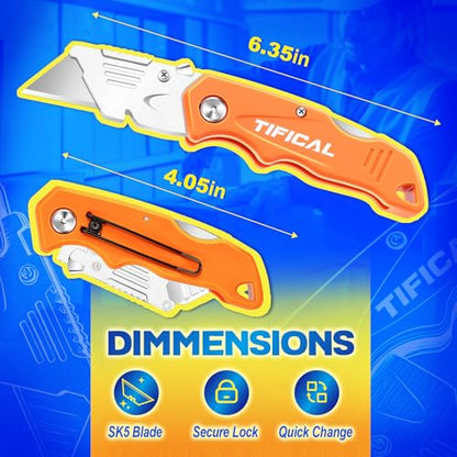 Folding Utility Knife Set, Quick Change Folding Box Cutter with Clip, Extra 20 SK5 Razor Knife Blades, Navajas Para Trabajo, Pocket Utility Knife for Work, Carton, Cardboard, Packages|16PACK - size: 16 Pack+20 Blades