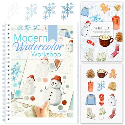 Watercolor Workbook with Step-by-Step - 12 Watercolor Coloring Pages - 100% Cotton 300gsm/140lb Watercolor Paper - Gift for Women, Adults, Beginners (Winter) - style: Winter