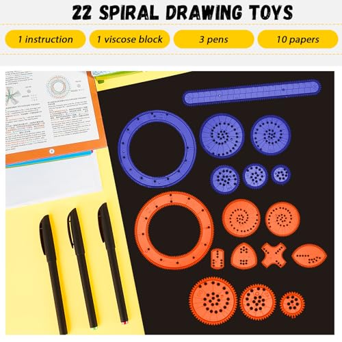 Chivao Spiral Art Kit Circle Stencils Drawing Tool Gear Geometric Ruler Circle Template Drawing Kit Plastic Spiral Curve Stencils with Pens Paper for Back to School Gifts DIY Crafts Sketch(Elegant) - style: Elegant
