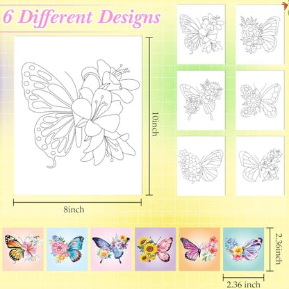 Dinifee 6 Pack Pre Drawn Canvas for Painting Pre Printed Canvas Kit 8 x 10 Inch Stretched Cotton Paint and Sip Set for Adults Couple Party Graduation Summer Date Night(Butterfly) - style: Butterfly