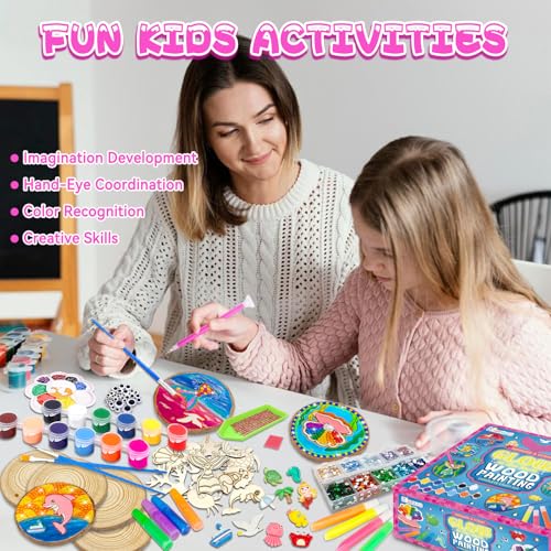 klmars Mermaid Themed Wooden Painting Kit-Glow in The Dark-Arts & Crafts Gifts for Kids Girls Ages 6-12-Wood Slice Craft Activities Kits -Mermaid Art Toys for Kids Christmas Gifts - color: Mermaid
