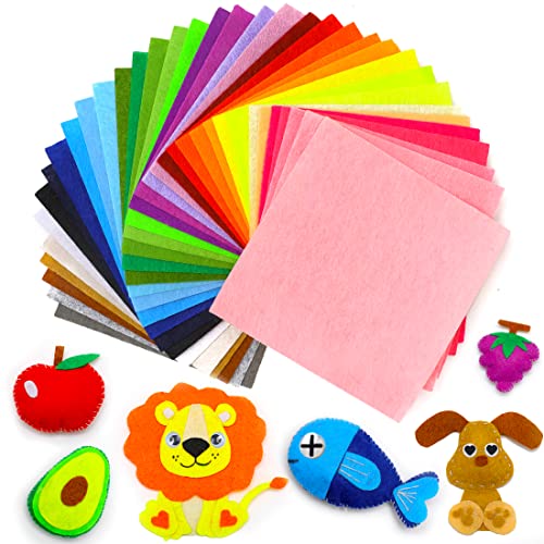 IOOLEEM Felt Sheets, 108pcs 4"x4" (10 cm x 10 cm), 36 Colors, Pre-Cut Craft Felt Fabric Sheets for Sewing and Patchwork - color: Multi-colored, size: Plain 4x4 inches (10x10cm)