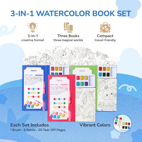 JoyCat 3 Pack Pocket Paint with Water Coloring Books for Kids, Art & Craft Activity Toy Set, Creative Travel & Home Painting Kit, Gifts for Girls & Boys Ages 3-8 (3 Pack - Magical Pony & Ocean Princess & Animals) - style: 3 Pack - Magical Pony & Ocean Pri