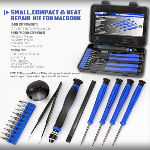 Repair Tool Kit for Apple Macbook,MINGFIX Macbook Pro/Air Screwdriver Set with P2 P5 P6 Pentalobe,T3 T4 T5 T6 T8 Torx,Ph000 Ph00 Ph0 Phillips & Y0 Screwdrivers for Teardown,Opening,Screen Replacement - style: 20 in 1