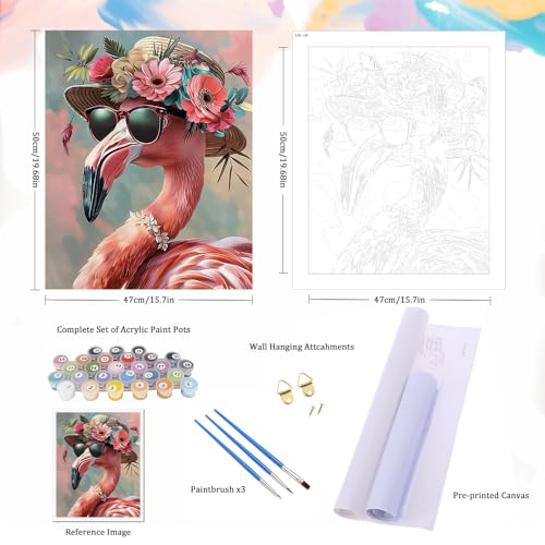 Natuyalo Paint by Numbers Kits for Adults Flamingo Paint by Number for Adults Beginner Animals Drawing Paintwork with 3 Paintbrushes Acrylic Canvas Painting 16x20 Inch - color: ART-07