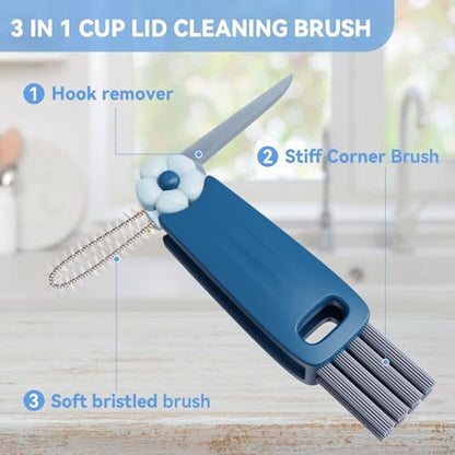 6 Pack Cup Lid Cleaning Brush Set with 3 Straws, Multifunctional Bottle Brush, Cup Lid Gap Cleaner, Durable Bristle Crevice Cleaning Brush,Flat End Brushes - color: Multicolor+ Extra Brush