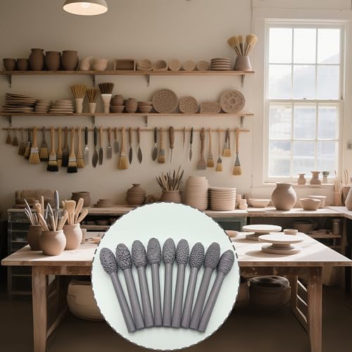Texture Tool Sets for Clay Art - Oval Clay Modeling Pattern Rollers kit with Ergonomic Handles for Polymer Clay, Pottery, Ceramics, Sculpting Tools, Paint Sticks, DIY Crafts (9 Pcs)