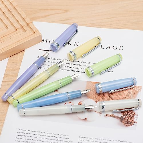 Jinhao 82 Acrylic Fountain Pen, Iridium Fine Nib with Ink Converter, Transparent Purple Classic Design Smooth Writing Pen (Silver Trim) - color: Purple Clear (Silver Trim), style: Fine (0.5 mm)