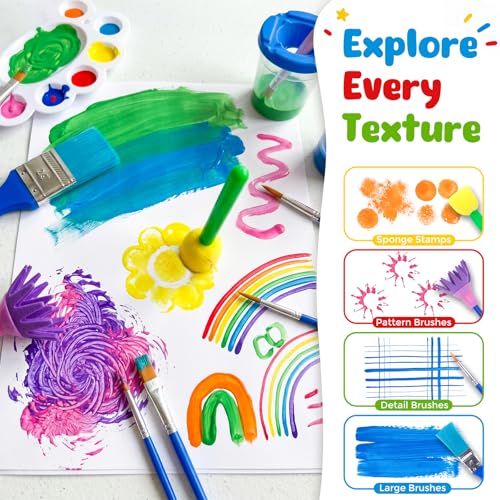 BigOtters Painting Brushes, 45PCS Kids All Purpose Paint Supplies Include Paint Cups with Lids Palette Tray Multi Sizes Brush for Children Gifts School Prizes Art Party