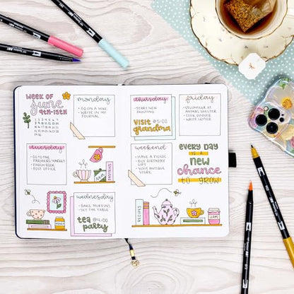 Tombow 56242 Dual Brush Pen Art Markers, Teatime, 6-Pack, Water-Based, for Hand Lettering, Watercolor, Fine Art, Illustrations