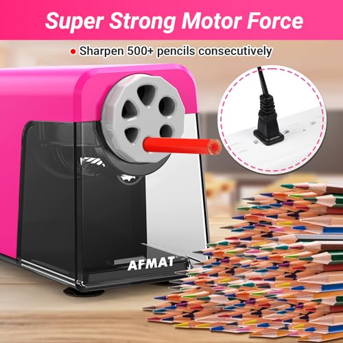 AFMAT Heavy Duty Electric Pencil Sharpener, 6 Holes, Auto Stop Pencil Sharpeners Plug in, Classroom Pencil Sharpener for 6-11mm Pencils, Super Fast, Save Pencils, Teacher Must Have, PSX1 - color: Pink