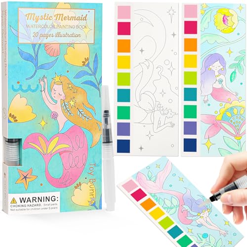 JCREN Watercolor Painting Books, Pocket Watercolor Painting Coloring Kit, Paint with Water Bookmarks Travel Activity Party Favors for Kids Toddlers Gifts for Boys and Girls - color: Mystic Mermaid