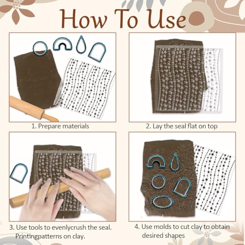 CHGCRAFT Stars Moon Polymer Clay Texture Sheets Silicone Texture Stamp Clay Texture Mat Modeling Pattern Pad Texture Sheets for Polymer Clay Jewelry and Clay Earrings Tools - style: Stars