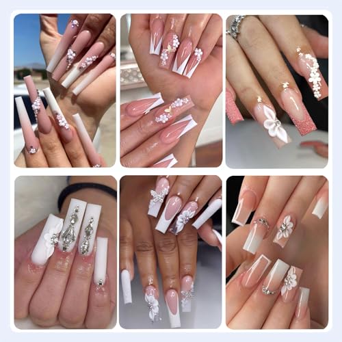 Nail Art Charms with Rhinestones Glue Gel White Flatback Pearls Luxurious Nail Charms Supplies Accessories Gold Steel Ball Nails Gems Jewelry Pearls for Women Nails Design - color: Colorful-08