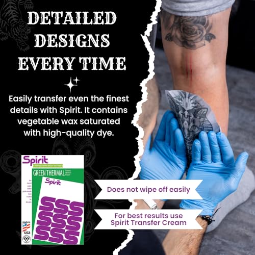 Spirit® Green Thermal Tattoo Stencil Transfer Paper, 8.5" X 14" - 100 Sheets, Certified Vegan, Proudly Made in the USA
