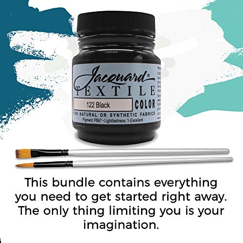 Moshify Jacquard Products Black Textile Color - Fabric Paint Made in USA - JAC1122 2.25-Ounces - Bundled Brush Set - size: 2.25 Ounce (Pack of 1)