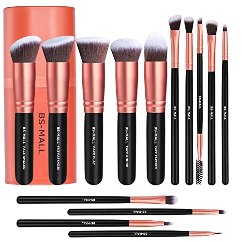 Makeup Brushes BS-MALL Premium Synthetic Foundation Powder Concealers Eye Shadows Makeup 14 Pcs Brush Set, Rose Golden, with Case - color: Rose Golden