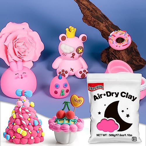ifergoo Pink Air Dry Clay - Moldable Cosplay, DIY Creative Modeling Clay for School Arts & Craft Project, Fake Bake, Slime Supplies, Super Light Magic Foam Molding Clay, Soft, No-Sticky, 1.1LBS/500G - color: Pink/500g