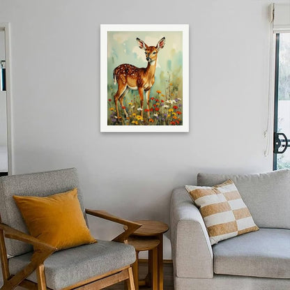 Majestic Fawn Paint by Numbers Kit for Adults - DIY Spotted Deer with Wildflowers Painting on Canvas 16x20 Inches, Acrylic Paint Set, Suitable for Beginners, for Home Decoration or Gifts