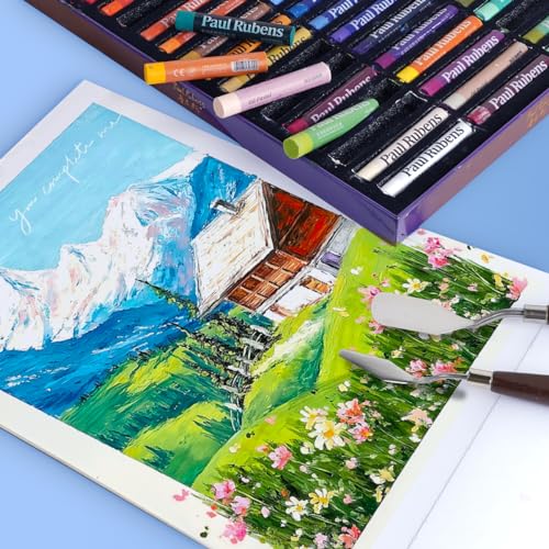 Paul Rubens Oil Pastels Set with 50 Colors Artist Soft Oil Pastels+6 Pcs White Oil Pastels+8.7 x 11.7 Inches Oil Pastel Book（30 Sheets）+5 Palette Knives for Artists, Professionals, Student, Hobbyist - style: Contemporary