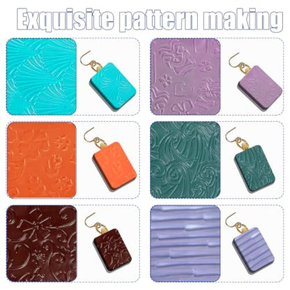 24 Pcs Polymer Clay Texture Sheets Boho Clay Fondant Texture Mats 17 x 25 Clay Texture Sheets for Pottery Earrings Jewelry Making