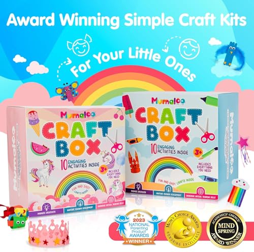 Mumaloo Craft Box for Kids - 10 Creative Arts and Crafts for Kids Ages 4-8, Fun, No Mess Educational Preschool & Homeschool Art Projects, Toddler Crafts Kit Supplies, 3 4 5 6 7 8 Year Old Girls & Boys - color: Original