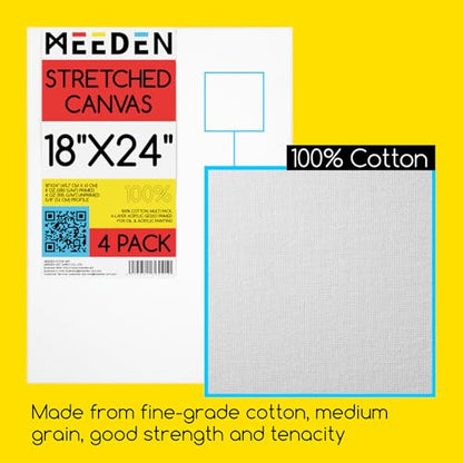 MEEDEN Stretched Canvas, 18 × 24 Inch, Pack of 4, Blank White Canvases for Painting, 100% Cotton, 14 oz Gesso-Primed, Pre-Stretched Canvas for Acrylic Oil Pouring & Airbrushing Painting - size: 18''x24''- 4 Pack