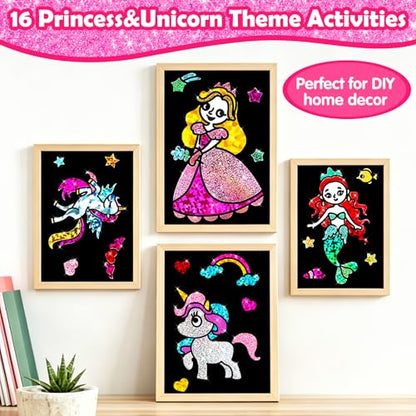 FUNNYB&G Foil Art Craft Kit for Girls 4-10 Years Old: Mess-Free & No-Glue, Create 16 Sparkly Princess Unicorn Pictures – Perfect Travel Toy & Birthday Gift for Kids (Princess) - style: Princess
