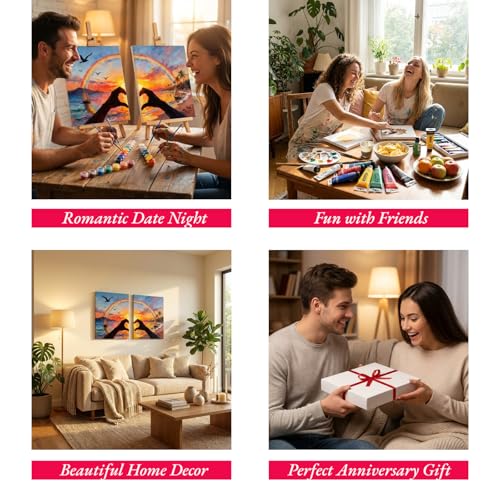 2 Pack Sip and Paint Kit for Couples – Pre-Drawn 8x10 Canvas Painting Set with Acrylic Paints & Brushes, Romantic Date Night Activity for Adults at Home (Premium Edition)