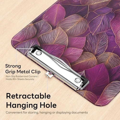 Plastic Cute Clipboard Low-Profile Metal Clip, A4 Letter Size 9 x 12.5 in, 8.5 x 11 Paper Clip Board for Teachers, Nurses, Classroom, Red Leaf - color: Red Leaf