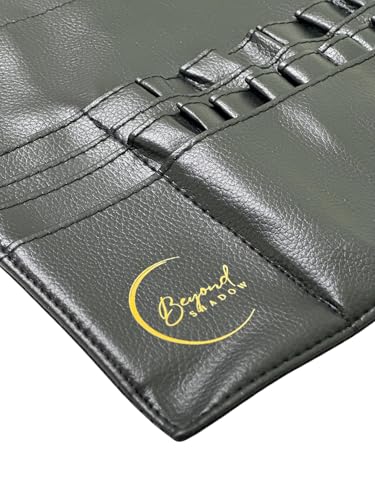 Beyond Shadow Brand™ – Black PU Leather Makeup Brush Pouch | Holds Up to 40 Brushes & Pencils | Professional Organizer with Adjustable Strap for Travel & On-the-Go Makeup Artists, 10LX10WX0.2H Inch