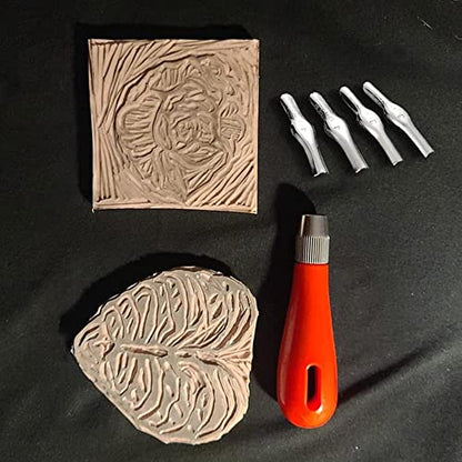 Printmaking Tools Woodcut Tools Engraving Tools Rubber Stamp Carving 2 Sets Lino Cutters with 6 Assorted Blades for Lino Cutting and Crafting, Carvings, DIY, Red