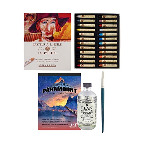 Jerry's Artarama Professional Oil Pastels and Acrylic Paint Brush With 24 Vibrant Color Pastels for Painting on Multiple Surfaces Includes 2oz Clarified Lean Medium & 6 x 8 10-Sheet Cotton Canvas Pad - color: Portrait Colors