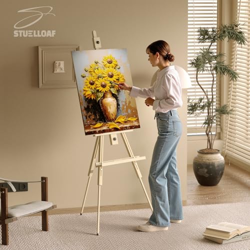 Tripod Portable Standing Wooden Easel for Painting | Adjustable Foldable Art Easel for Kids, Adults, Stuedent, Hold 1 or 2 Canvas up to 60'', Suitable for Sketching, Oil