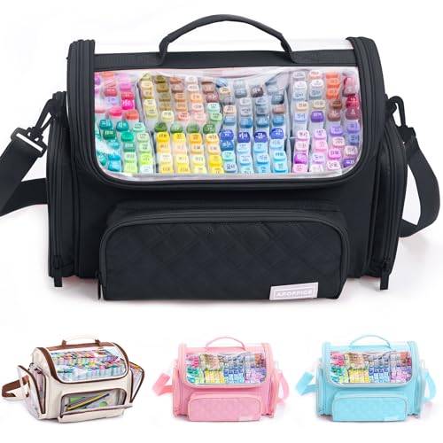 Large Marker Organizer Case Holds 200-300 Markers | Art Marker Storage Bag with Removable Dividers & Clear Top for Artists, Crafters & Travel - Pen, Pencil Alcohol Marker Holder - Art Supply - color: Black, size: Large for 200-300 Markers