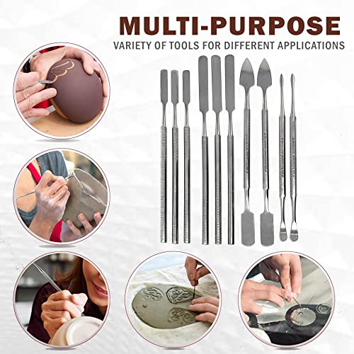 A2ZScilab - Stainless Steel Spatula Wax & Clay Sculpting Tool Carver Set, Carving Pottery Tools - Sculpture Shaper Polymer Modeling Tools for Clay, Pottery, Ceramics Artwork & Holiday Crafts (10PC) - style: 10PC