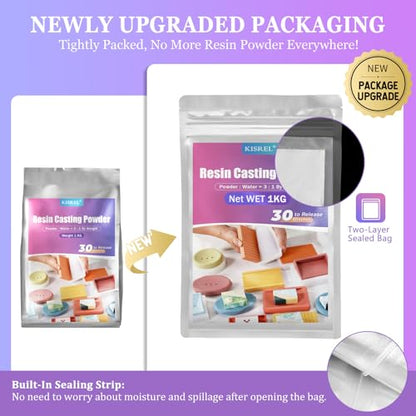 Resin Casting Powder 3000g (Packaging Upgrade), 20~30 Minutes Demold, Water Activated Plaster Powder for Craft Casting, Easy Mixing and Self Leveling - size: 3000g