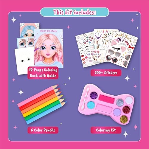 BSCOOL Make-up Artist Kit - 2 Sets Pretend Play Makeup & Sticker Coloring Book, Includes Palette, Brushes, Pencils & 200+ Stickers, Girls Beauty Toy Ages 5+ - color: Multipack - 2PCS Make Up Studio