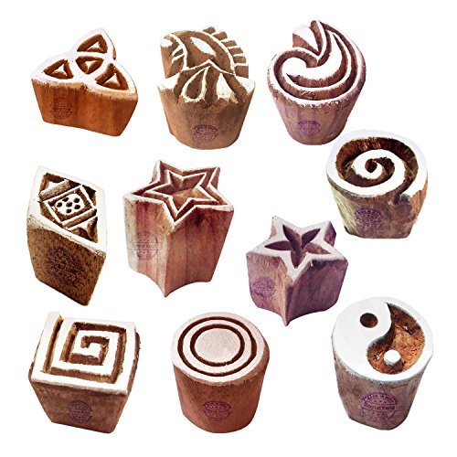 Textile Print Blocks Oriental Small Geometric Pattern Wooden Stamps (Set of 10) - color: Htag2120