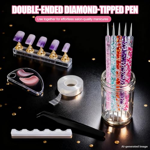 Artdone Nail Dotting Tools Art Brushes Kit With Nail Stand Gel Polish | Design Pen For Nail Drawing And Nail Paint Small Detail supplies - color: Nail dotting tool brushes and stands kit