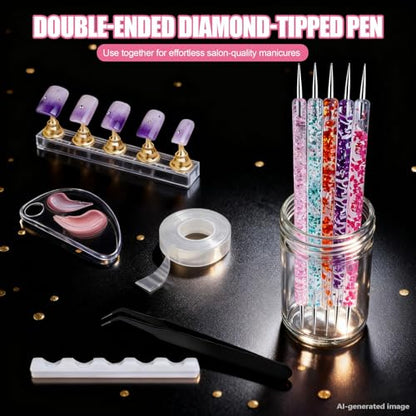 Artdone Nail Dotting Tools Art Brushes Kit With Nail Stand Gel Polish | Design Pen For Nail Drawing And Nail Paint Small Detail supplies - color: Nail dotting tool brushes and stands kit