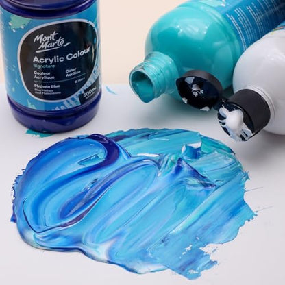 Mont Marte Signature Phthalo Blue Paint, 16.9oz (500ml), Semi-Matte Finish, Suitable for Canvas, Wood, Fabric, Leather, Cardboard, Paper, MDF and Crafts - color: Phthalo Blue, size: 16.9 Fl Oz (Pack of 1)