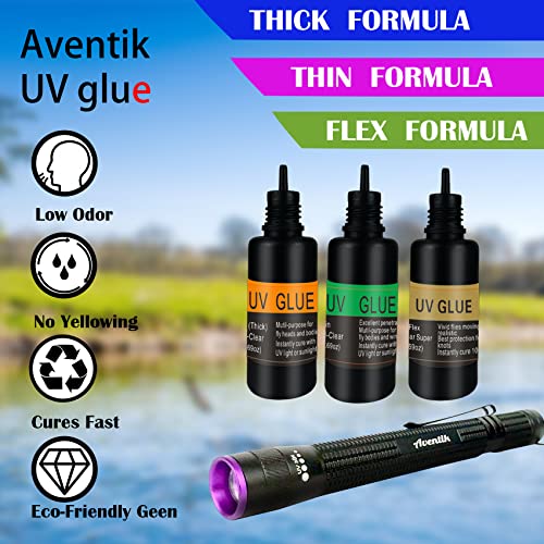 Riverruns UV Clear Glue Thick Thin Flew+UV Power 395nm Zoomable Pen Light for UV Glue Curing,Heads Bodies and Wings, Small Mini Stylus, IPX5 Water-Resistant