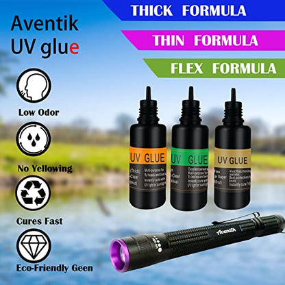 Riverruns UV Clear Glue Thick Thin Flew+UV Power 395nm Zoomable Pen Light for UV Glue Curing,Heads Bodies and Wings, Small Mini Stylus, IPX5 Water-Resistant
