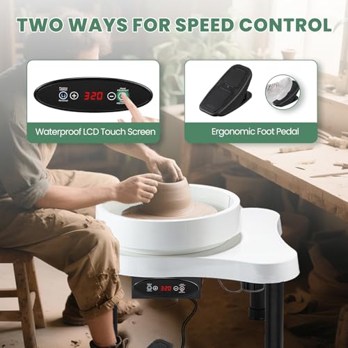 Huanyu Pottery Wheel Machine for Adult 12.6" Electric Ceramic Clay Machine 400W with LCD Screen & Foot Pedal Detachable Basin Art DIY Sculpting Tool Kit