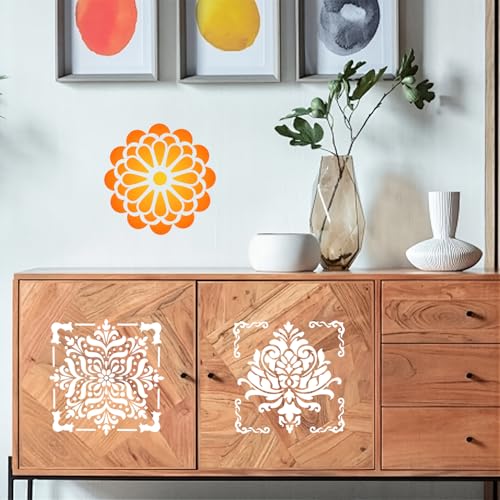 16 PCS Reusable Stencils, Mandala Stencils Mandala Dot Painting Templates Stencil for Painting DIY Art Scrapbook Fabric Furniture on Wood Floor Wall Tile, 6 x 6 Inch - color: L
