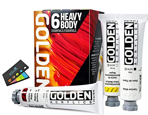 Golden Artist Color Heavy Body Acrylics, 6-Color Essentials Set, Professional Acrylic Paint Set, Set of 6 Tubes, 2 Fl. Oz. Each with Sticky Notes - style: 6 Color Essentials Set